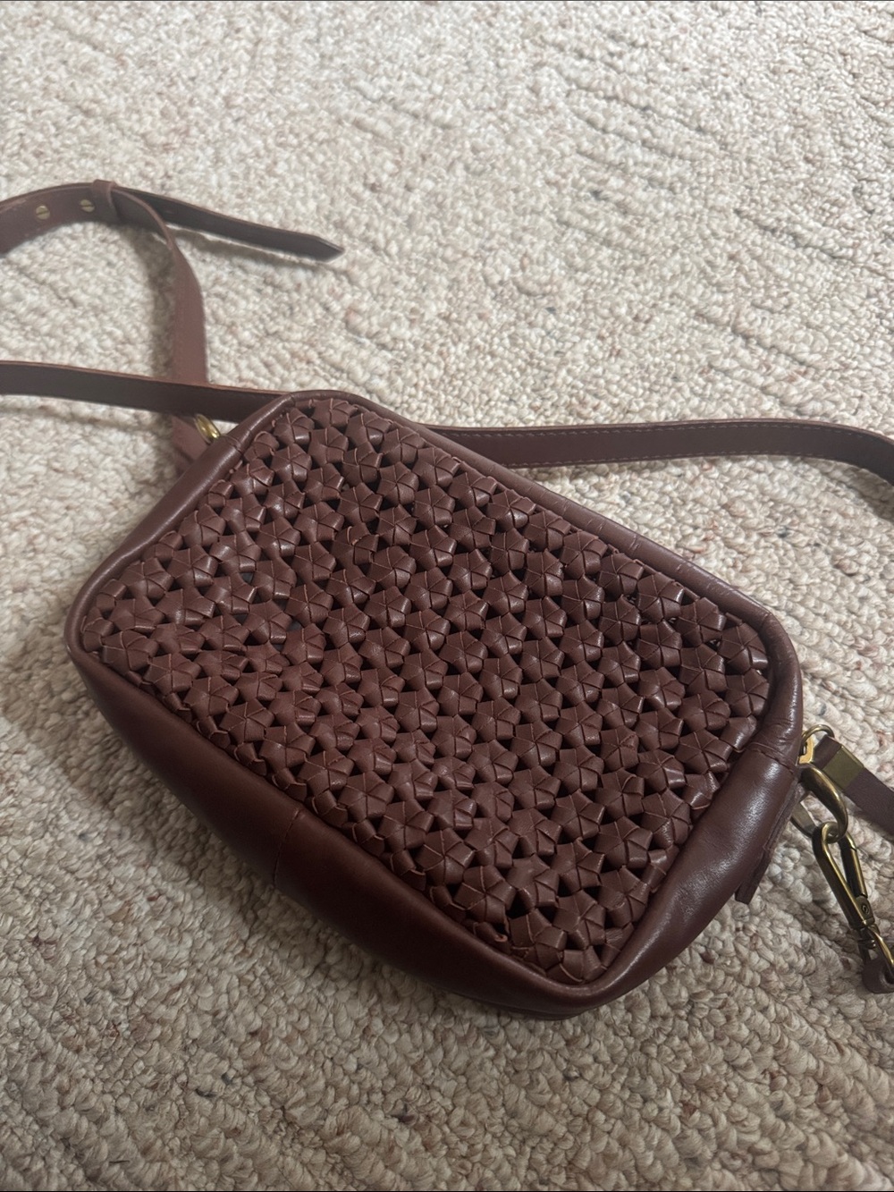 Madewell Woven Leather Crossbody in Chestnut Brown